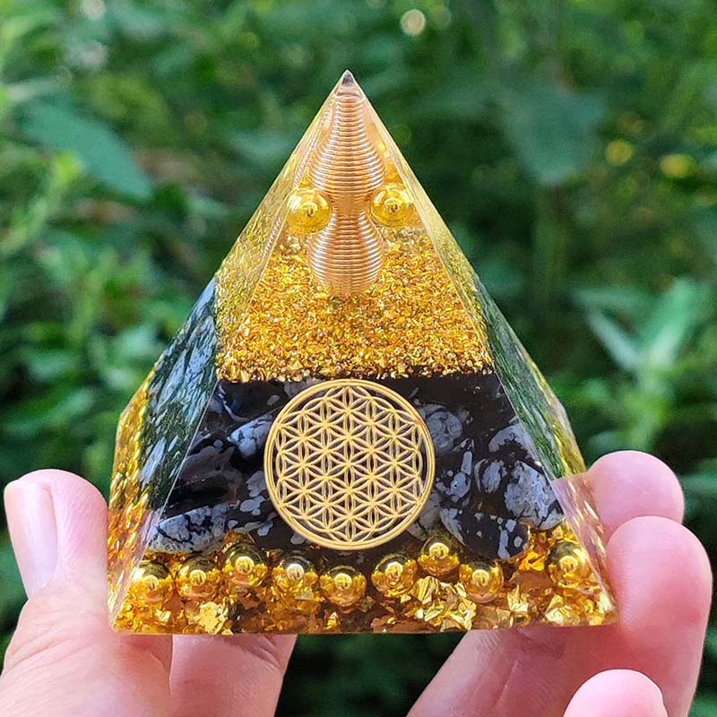 Pirâmide Orgonite Flor da Vida Obsidiana