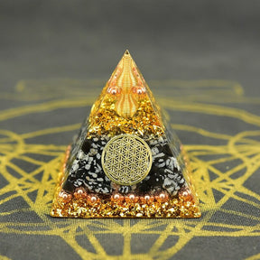 Pirâmide Orgonite Flor da Vida Obsidiana