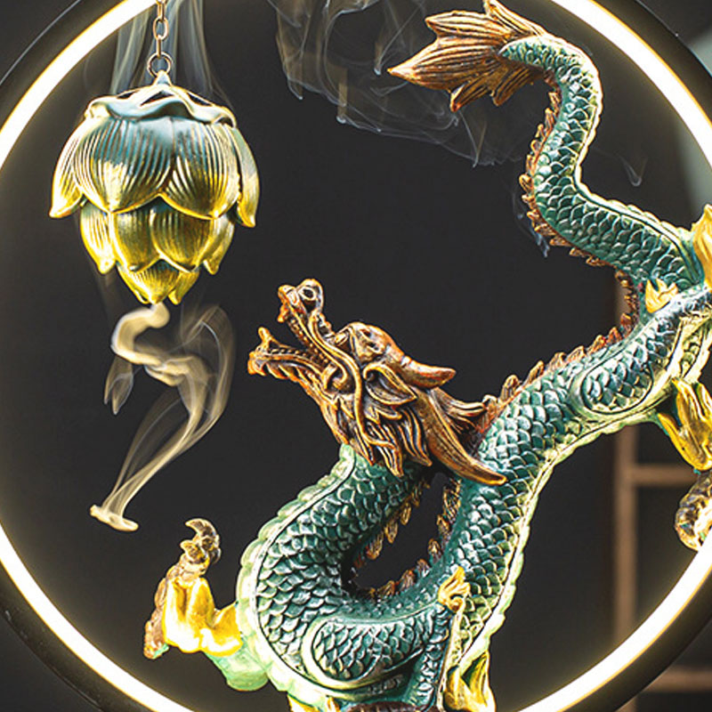 Incensário Cascata Dragão Chinês Com Luminária Led - Zalupe