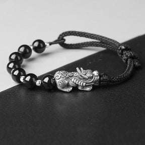 Pulseira Obsidiana Negra com Pixiu em Prata S999