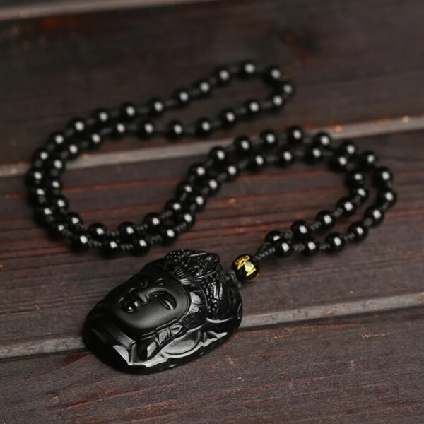 Colar Buddha Kuan Yin Obsidiana Negra